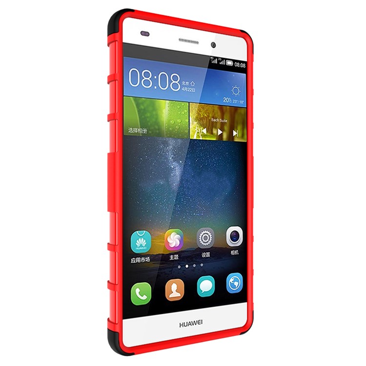 Snap-on Anti-slip PC + TPU Hybrid Shell for Huawei Ascend P8 Lite with Kickstand - Red-9