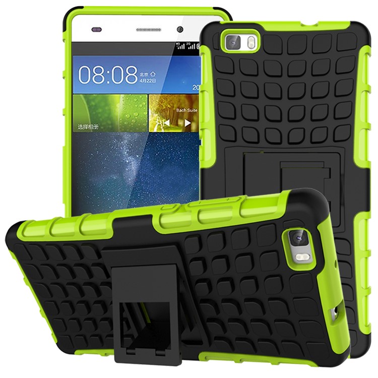 Snap-on Anti-slip PC + TPU Combo Case for Huawei Ascend P8 Lite with Kickstand - Green-1