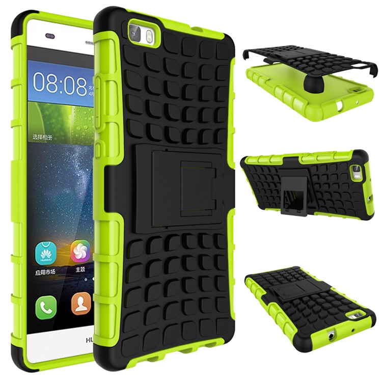 Snap-on Anti-slip PC + TPU Combo Case for Huawei Ascend P8 Lite with Kickstand - Green-2