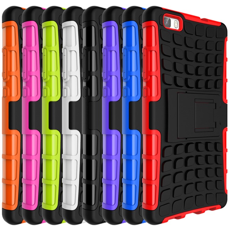 Snap-on Anti-slip PC + TPU Combo Case for Huawei Ascend P8 Lite with Kickstand - Green-3