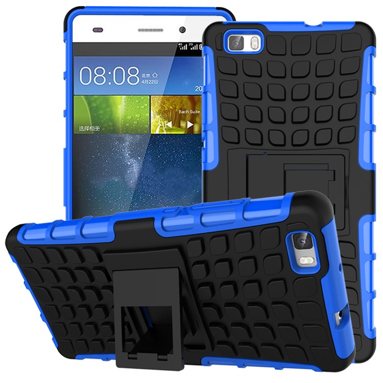 Snap-on Anti-slip PC + TPU Combo Shell for Huawei Ascend P8 Lite with Kickstand - Blue-1