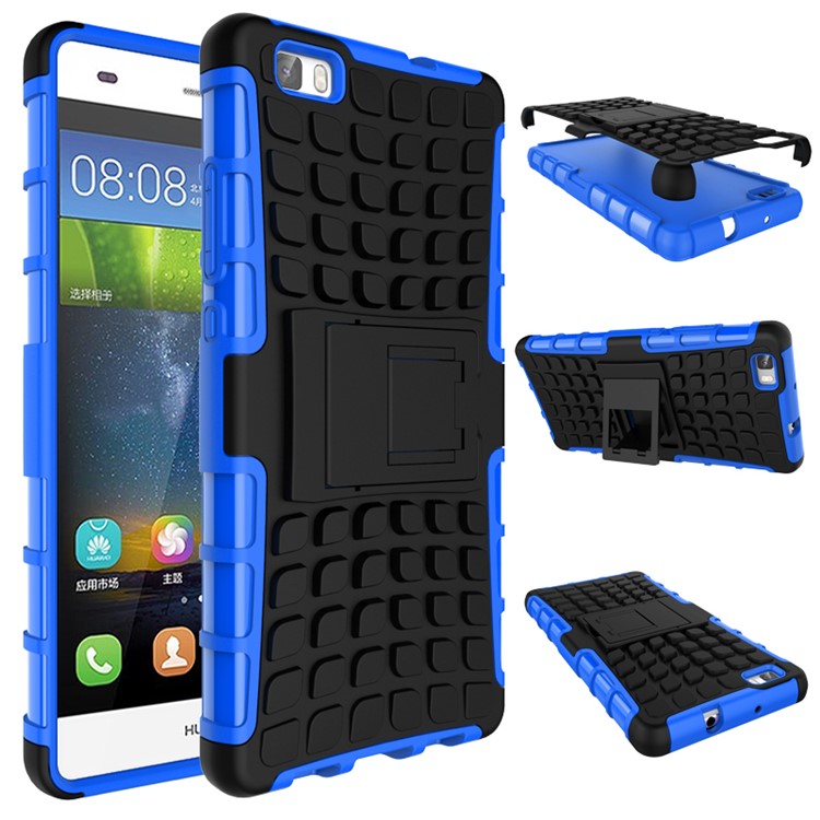 Snap-on Anti-slip PC + TPU Combo Shell for Huawei Ascend P8 Lite with Kickstand - Blue-2