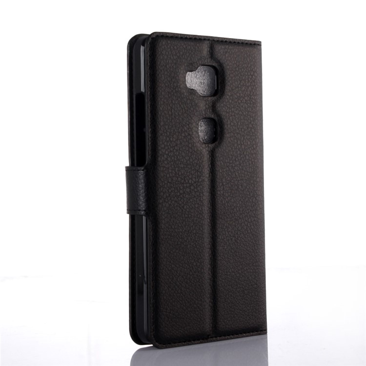 Litchi Skin Leather Wallet Case for Huawei Honor Play 5X / Honor 5X - Black-2