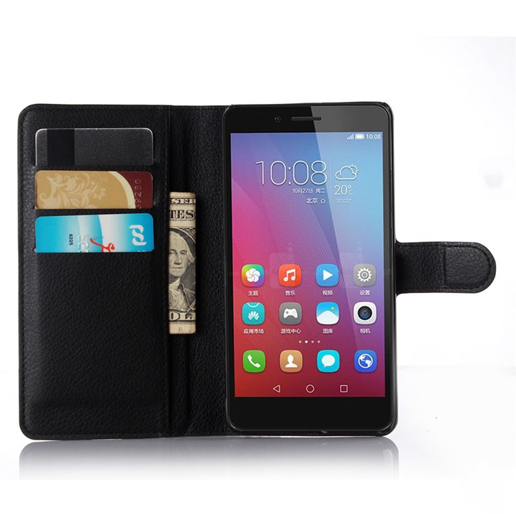 Litchi Skin Leather Wallet Case for Huawei Honor Play 5X / Honor 5X - Black-3
