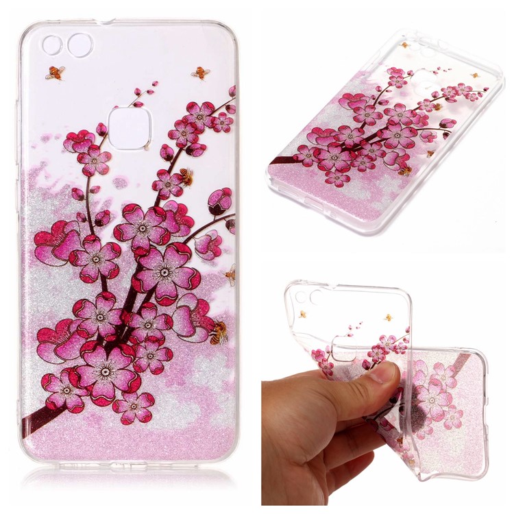 Clear IMD Patterned Glitter Powder TPU Cellphone Cover for Huawei P10 Lite - Plum-1