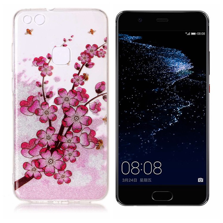 Clear IMD Patterned Glitter Powder TPU Cellphone Cover for Huawei P10 Lite - Plum-2