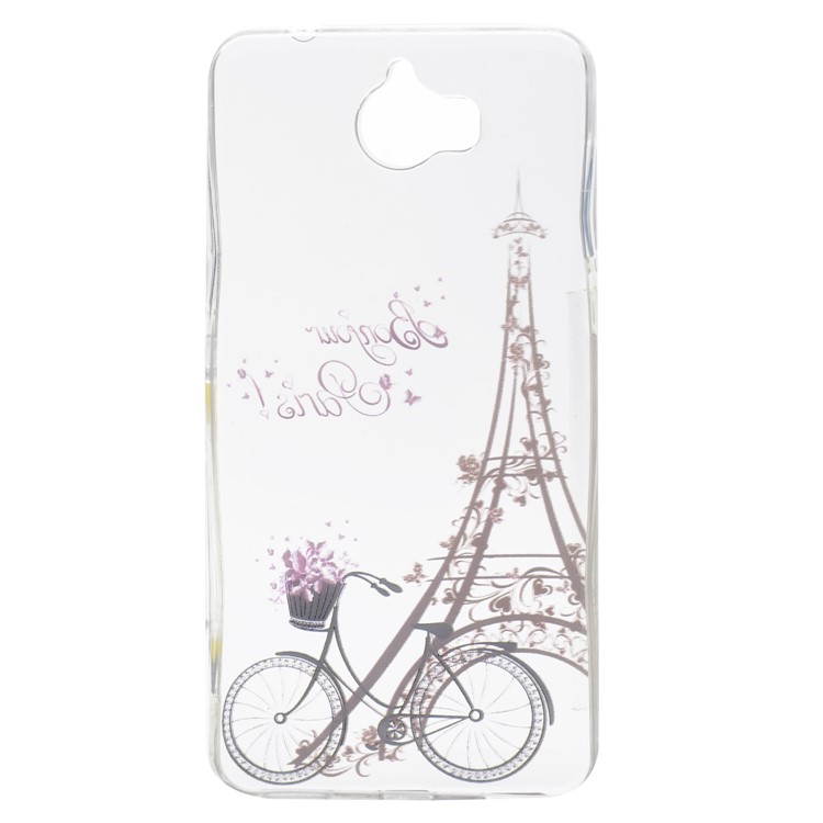 Pattern Printing TPU Cover for Huawei Y5 (2017) / Y6 (2017) - Eiffel Tower and Bicycle-2