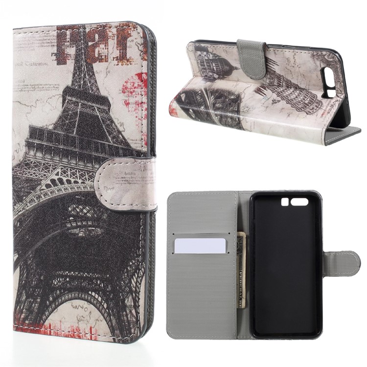 Printing Pattern Wallet Leather Stand Phone Cover for Huawei Honor 9 - Eiffel Tower-1