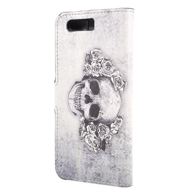 Printing Pattern Wallet Leather Magnetic Phone Shell with Stand for Huawei Honor 9 - Skull and Roses-2