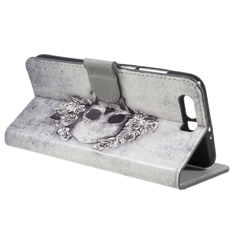 Printing Pattern Wallet Leather Magnetic Phone Shell with Stand for Huawei Honor 9 - Skull and Roses-5