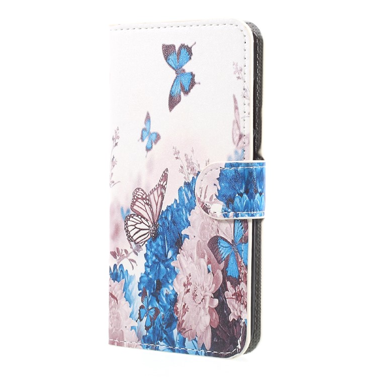 Printing Pattern Stand Leather Card Slots Cell Phone Cover for Huawei Honor 9 - Butterflies and Blue Flowers-3
