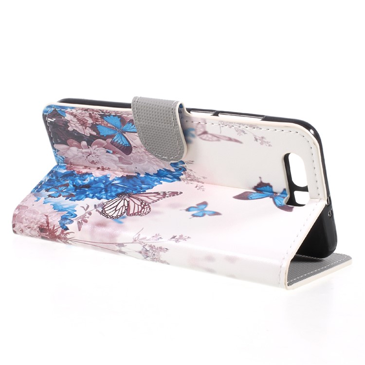 Printing Pattern Stand Leather Card Slots Cell Phone Cover for Huawei Honor 9 - Butterflies and Blue Flowers-5