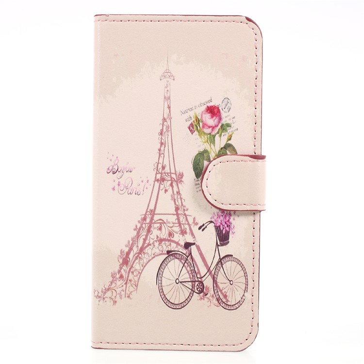 Druckmusterleder Steht Handyschale Mit Kartenschlitzen Für Huawei Ehre 9 - Eiffelturm Und Fahrrad-1