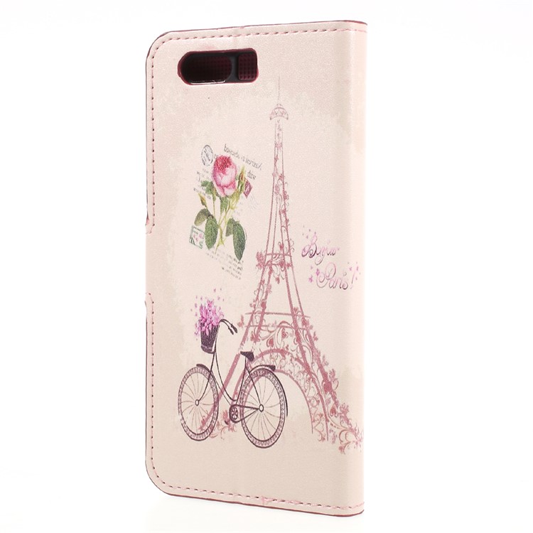 Druckmusterleder Steht Handyschale Mit Kartenschlitzen Für Huawei Ehre 9 - Eiffelturm Und Fahrrad-2