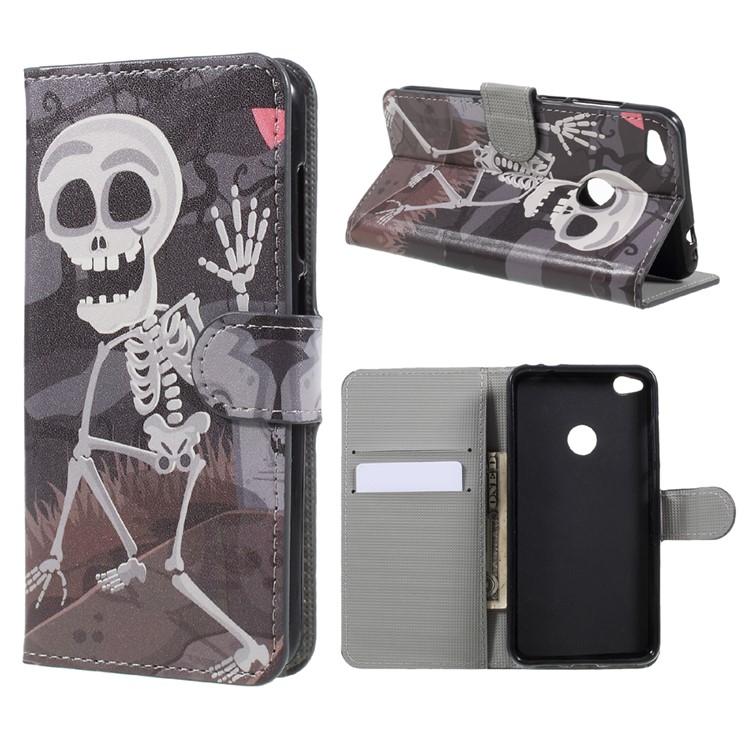 Pattern Printing Wallet Leather Stand Phone Case for Huawei P8 Lite (2017) / Honor 8 Lite - Skulls-1