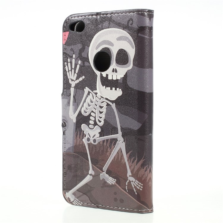 Pattern Printing Wallet Leather Stand Phone Case for Huawei P8 Lite (2017) / Honor 8 Lite - Skulls-2