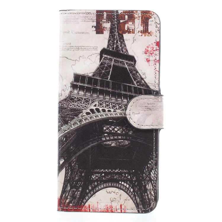 Patterned Wallet Leather Stand Mobile Cover for Huawei P8 Lite (2017) / Honor 8 Lite - Eiffel Tower-1