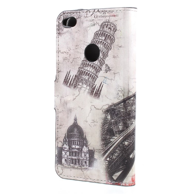 Patterned Wallet Leather Stand Mobile Cover for Huawei P8 Lite (2017) / Honor 8 Lite - Eiffel Tower-2