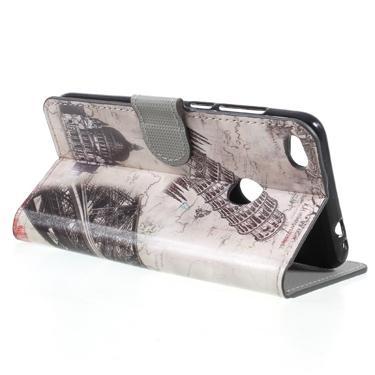Patterned Wallet Leather Stand Mobile Cover for Huawei P8 Lite (2017) / Honor 8 Lite - Eiffel Tower-5