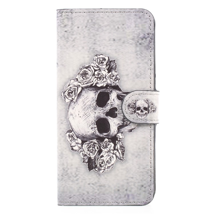 Pattern Printing Wallet Leather Phone Case Shell with Stand for Huawei P8 Lite (2017) / Honor 8 Lite - Skull and Roses-1