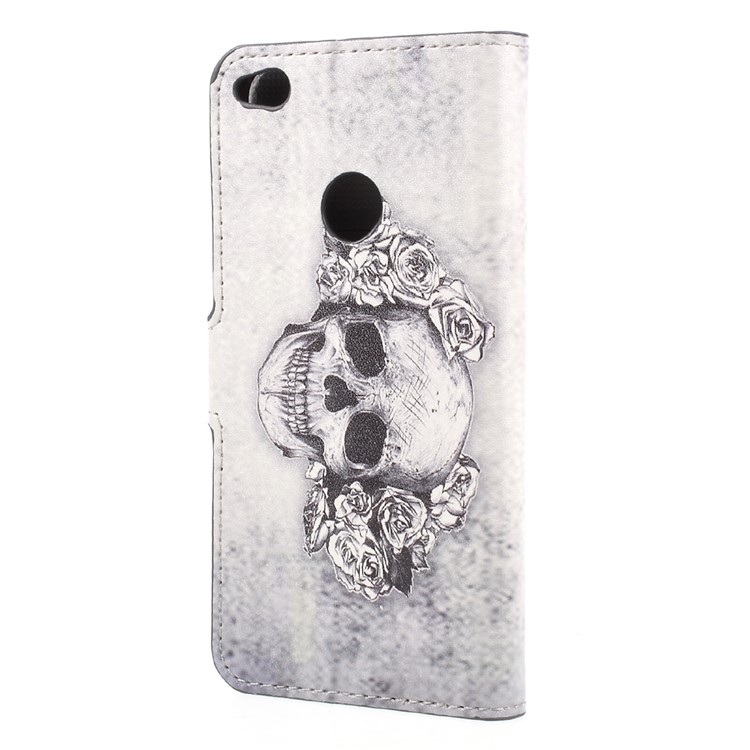 Pattern Printing Wallet Leather Phone Case Shell with Stand for Huawei P8 Lite (2017) / Honor 8 Lite - Skull and Roses-2