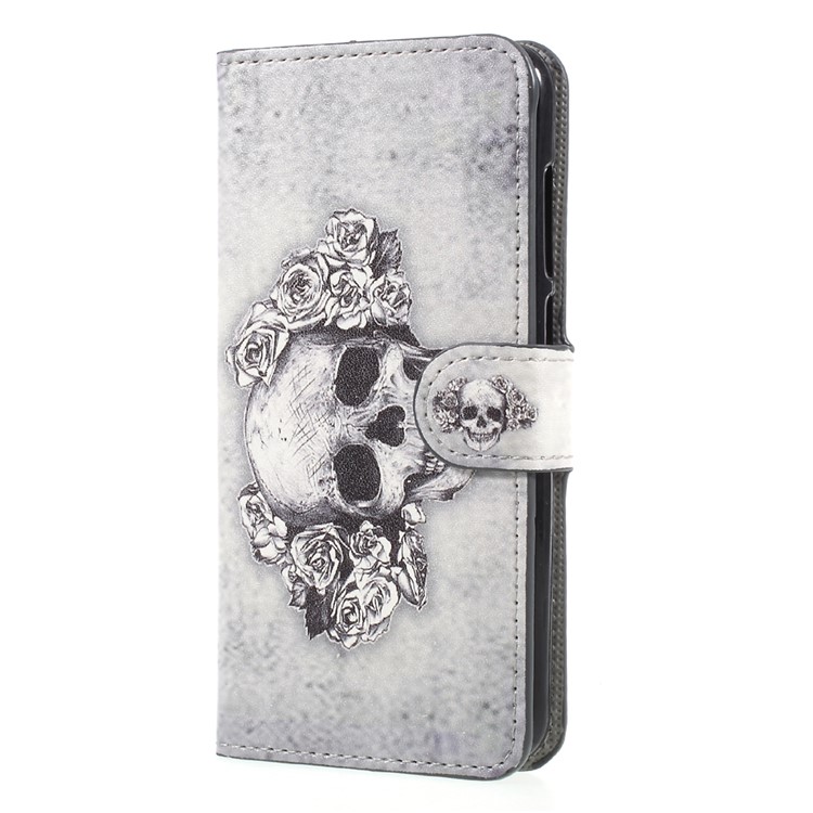 Pattern Printing Wallet Leather Phone Case Shell with Stand for Huawei P8 Lite (2017) / Honor 8 Lite - Skull and Roses-3