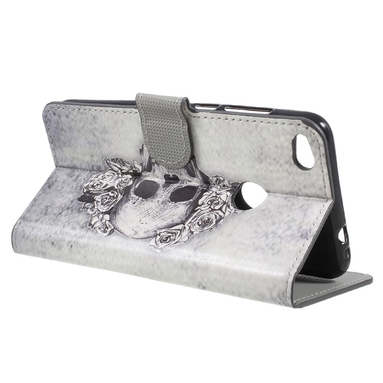 Pattern Printing Wallet Leather Phone Case Shell with Stand for Huawei P8 Lite (2017) / Honor 8 Lite - Skull and Roses-5