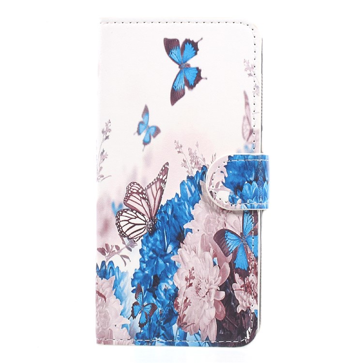 Pattern Printing Wallet Leather Stand Flip Phone Case Accessory for Huawei P8 Lite (2017) / Honor 8 Lite - Butterflies and Blue Flowers-1