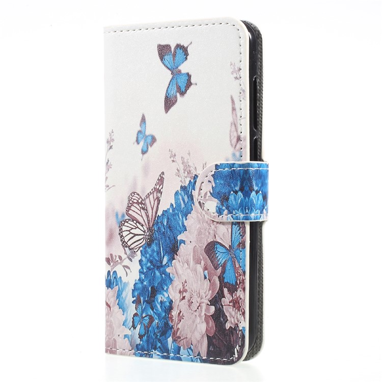 Pattern Printing Wallet Leather Stand Flip Phone Case Accessory for Huawei P8 Lite (2017) / Honor 8 Lite - Butterflies and Blue Flowers-3