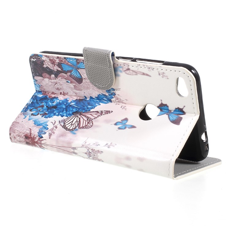 Pattern Printing Wallet Leather Stand Flip Phone Case Accessory for Huawei P8 Lite (2017) / Honor 8 Lite - Butterflies and Blue Flowers-5