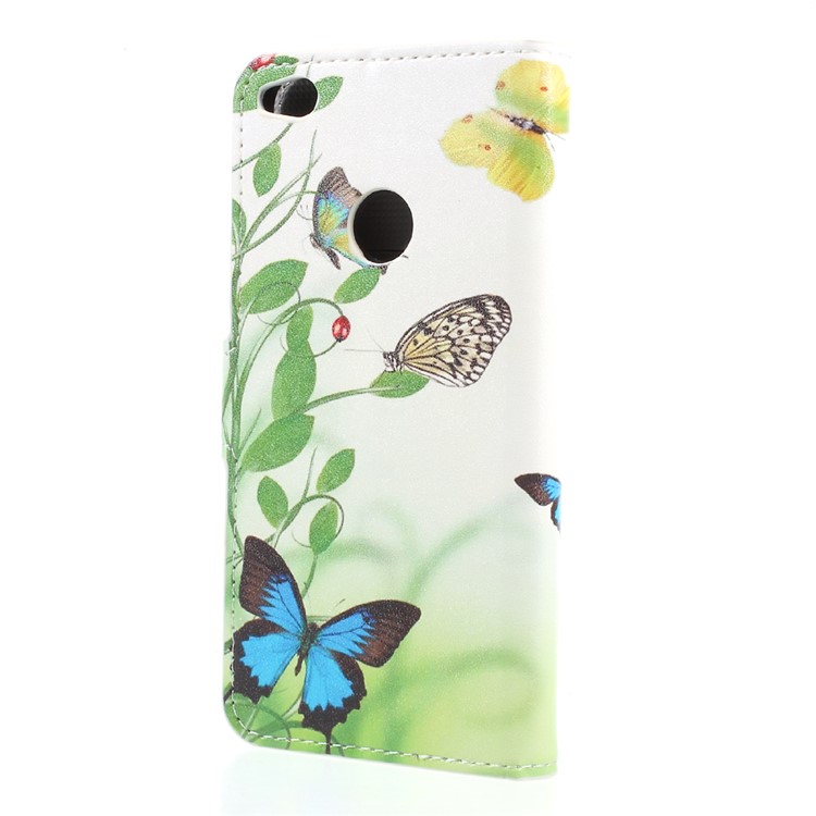 Pattern Printing Wallet Leather Stand Protection Flip Phone Case for Huawei P8 Lite (2017) / Honor 8 Lite - Butterflies and Green Vine-2