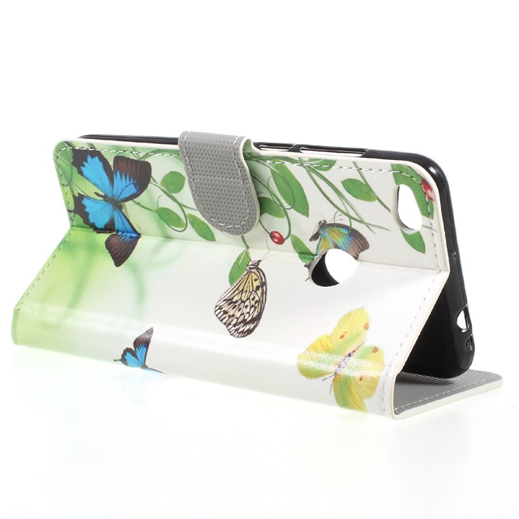 Pattern Printing Wallet Leather Stand Protection Flip Phone Case for Huawei P8 Lite (2017) / Honor 8 Lite - Butterflies and Green Vine-5