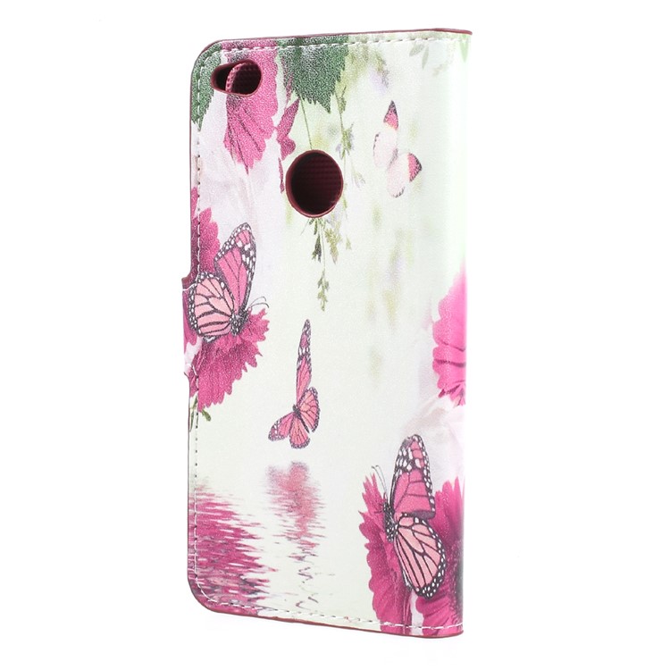 Pattern Printing Leather Card Holder Stand Phone Case for Huawei P8 Lite (2017) / Honor 8 Lite - Rose Butterflies-2