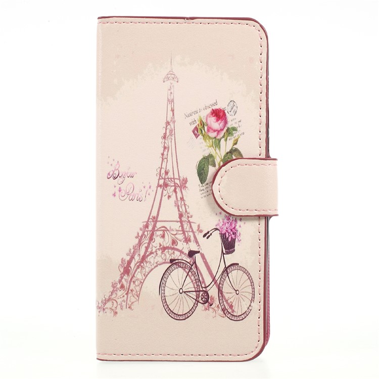 For Huawei P8 Lite (2017) / Honor 8 Lite Pattern Printing Wallet Leather Stand Cellphone Case - Eiffel Tower and Bicycle-1