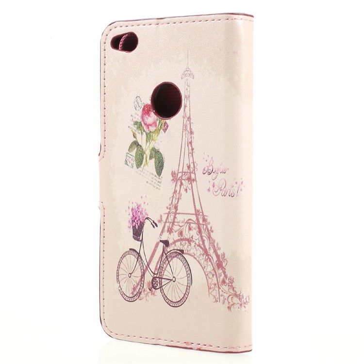 For Huawei P8 Lite (2017) / Honor 8 Lite Pattern Printing Wallet Leather Stand Cellphone Case - Eiffel Tower and Bicycle-2