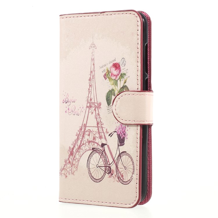 For Huawei P8 Lite (2017) / Honor 8 Lite Pattern Printing Wallet Leather Stand Cellphone Case - Eiffel Tower and Bicycle-3