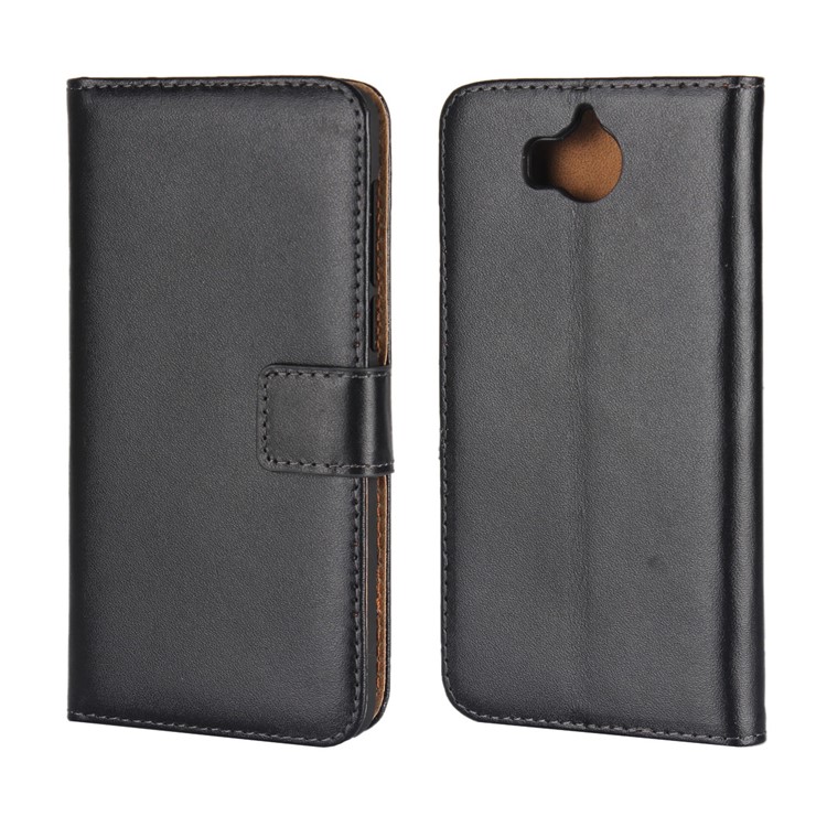 Split Leather Magnetic Wallet Flip Stand Phone Case for Huawei Y5 (2017) - Black-1