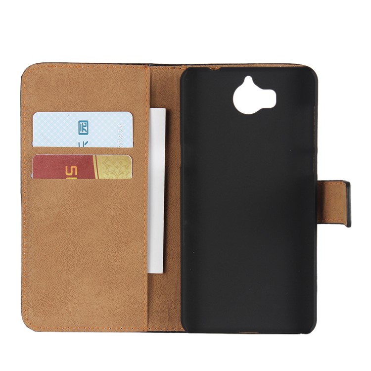 Split Leather Magnetic Wallet Flip Stand Phone Case for Huawei Y5 (2017) - Black-4
