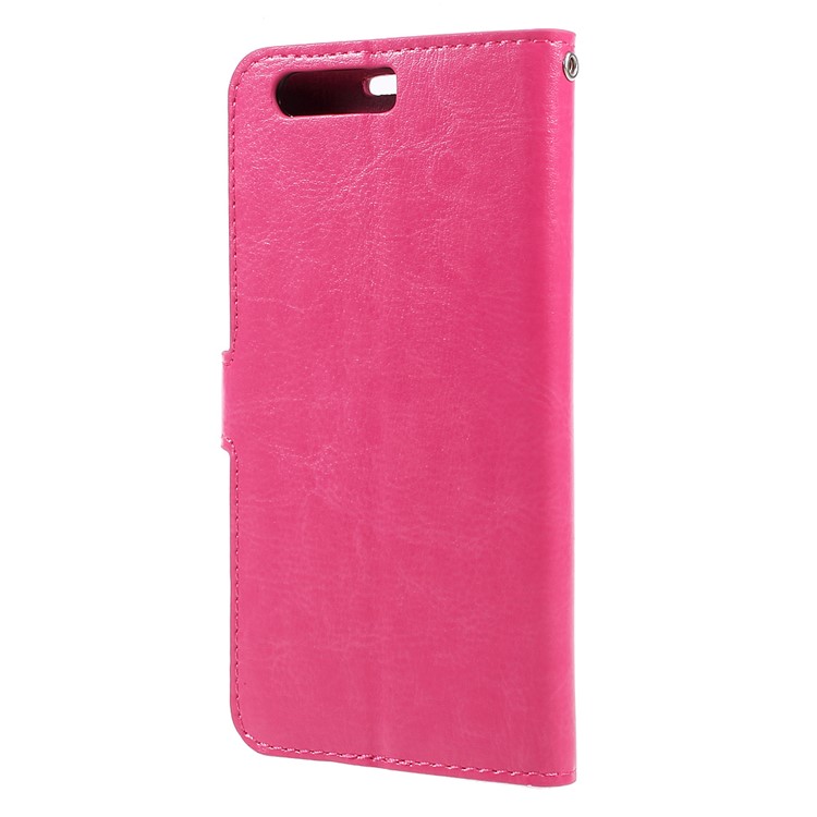Crazy Horse Leather Magnetic Wallet Stand Case Cover for Huawei Honor 9 - Rose-3