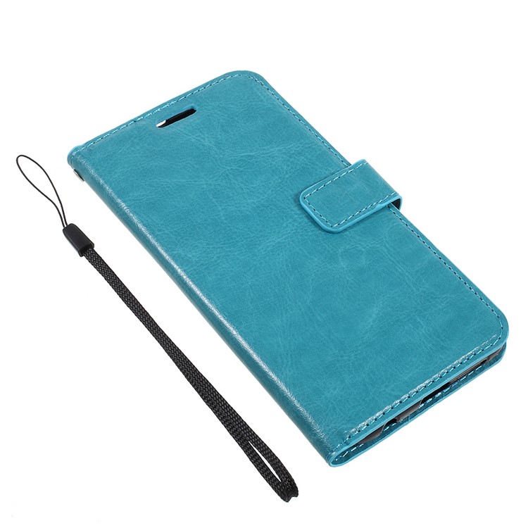 Crazy Horse Card Holder Leather Phone Shell with Lanyard for Huawei Honor 9 - Blue-1
