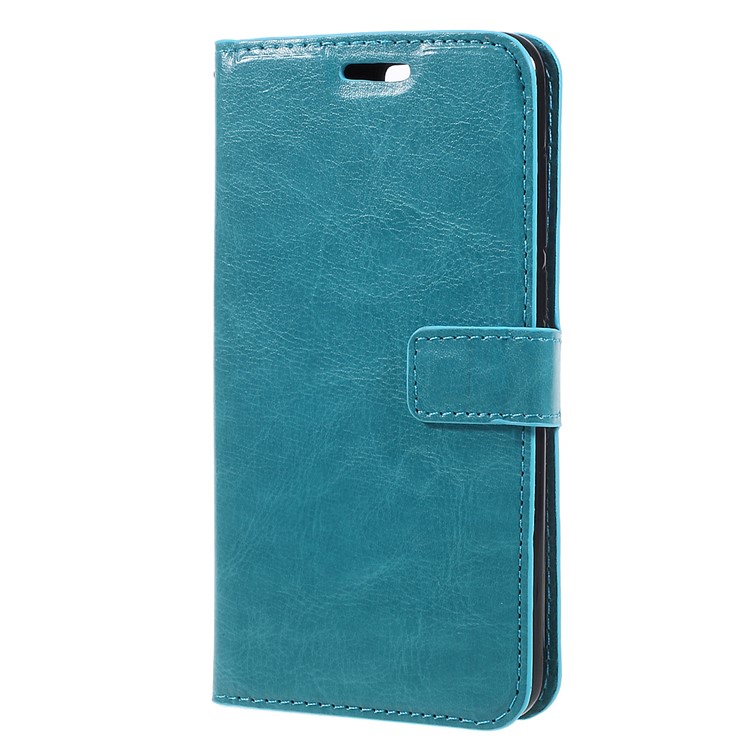 Crazy Horse Card Holder Leather Phone Shell with Lanyard for Huawei Honor 9 - Blue-2