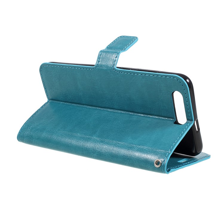 Crazy Horse Card Holder Leather Phone Shell with Lanyard for Huawei Honor 9 - Blue-3