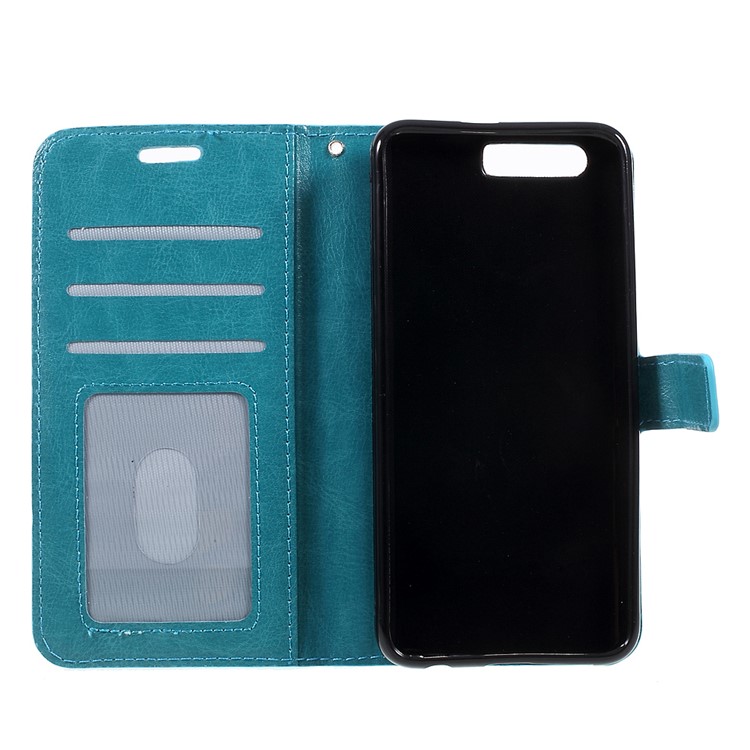 Crazy Horse Card Holder Leather Phone Shell with Lanyard for Huawei Honor 9 - Blue-5