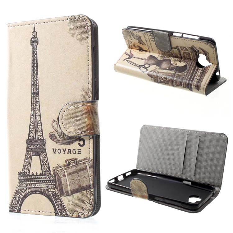 Patterned Leather Magnetic Wallet Mobile Phone Cover for Huawei Y5 (2017) / Y6 (2017) - Eiffel Tower-1
