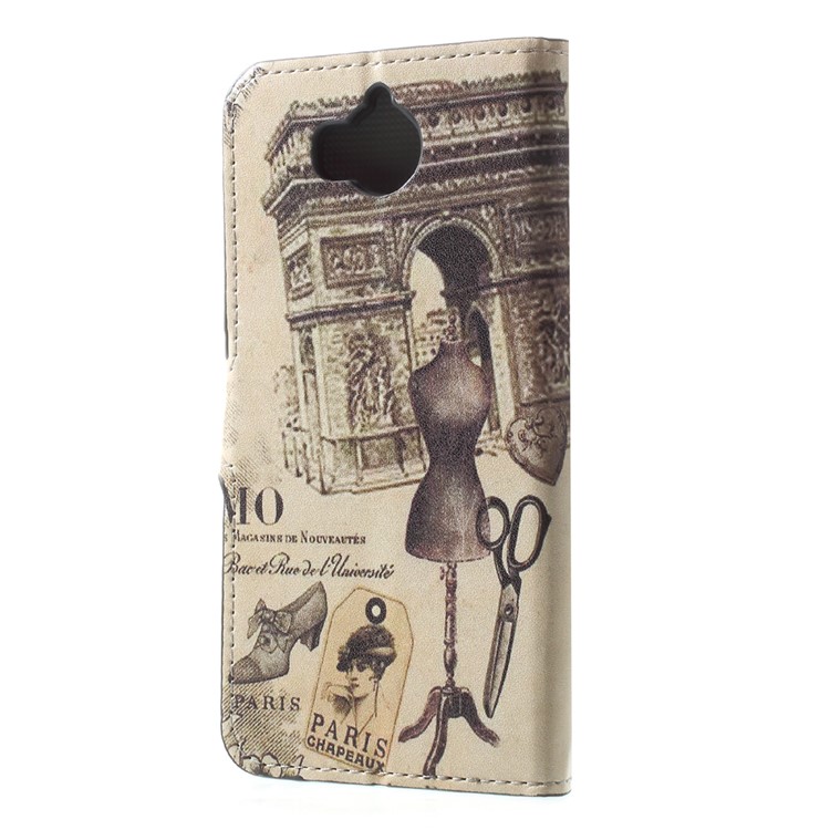 Patterned Leather Magnetic Wallet Mobile Phone Cover for Huawei Y5 (2017) / Y6 (2017) - Eiffel Tower-2