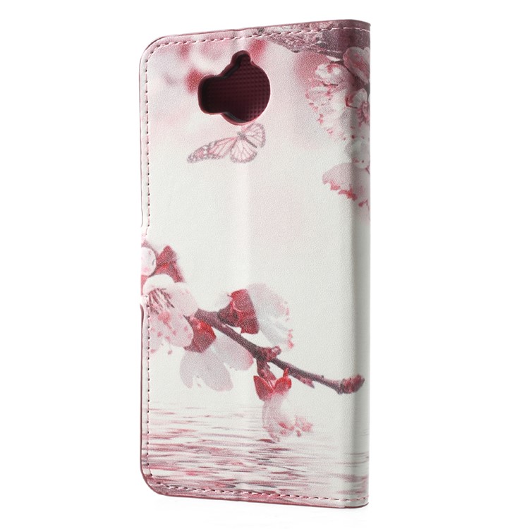 Patterned Leather Magnetic Wallet Mobile Phone Case for Huawei Y5 (2017) / Y6 (2017) - Butterfly and Pear Flower-2