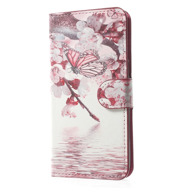 Patterned Leather Magnetic Wallet Mobile Phone Case for Huawei Y5 (2017) / Y6 (2017) - Butterfly and Pear Flower-3