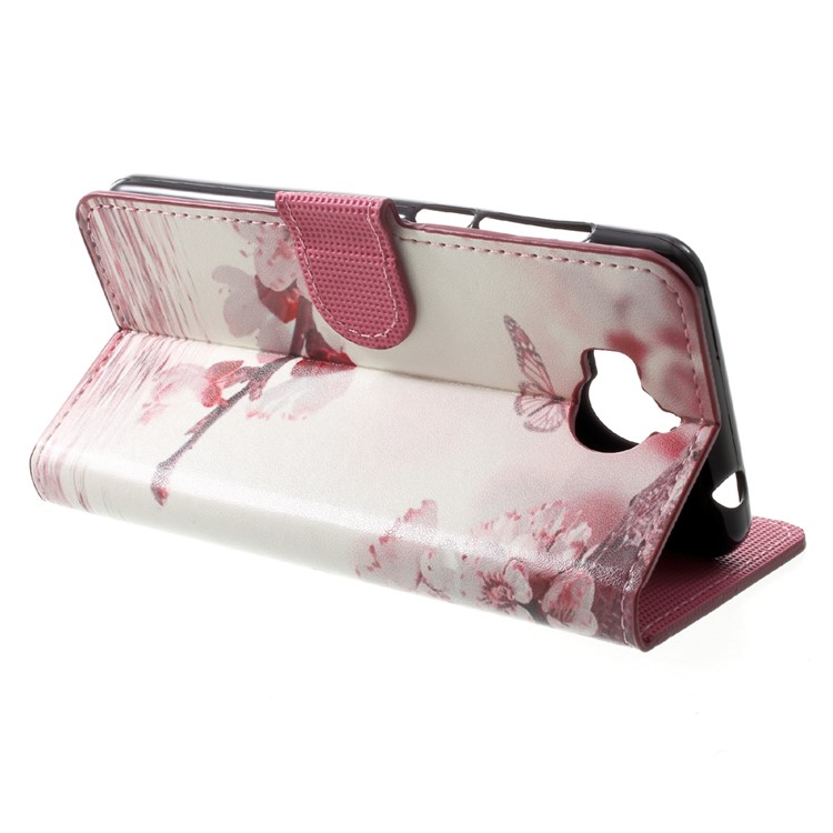 Patterned Leather Magnetic Wallet Mobile Phone Case for Huawei Y5 (2017) / Y6 (2017) - Butterfly and Pear Flower-4