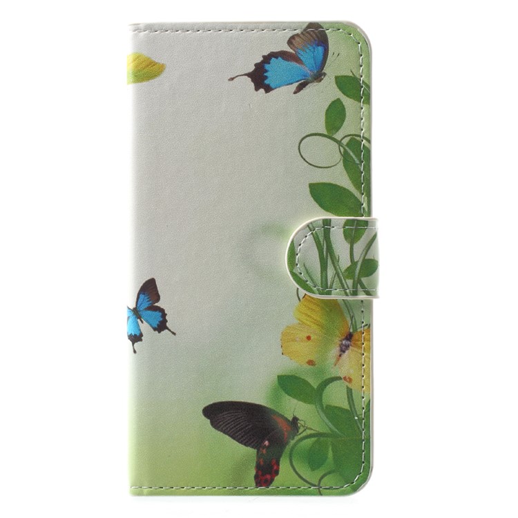 Patterned Leather Magnetic Wallet Mobile Phone Shell for Huawei Y5 (2017) / Y6 (2017) - Butterflies and Grass-1