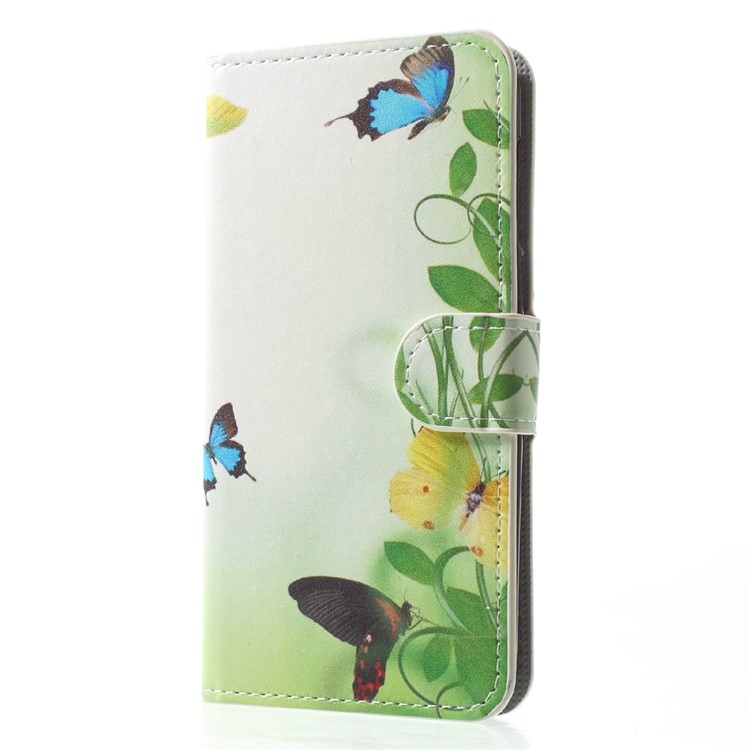 Patterned Leather Magnetic Wallet Mobile Phone Shell for Huawei Y5 (2017) / Y6 (2017) - Butterflies and Grass-3